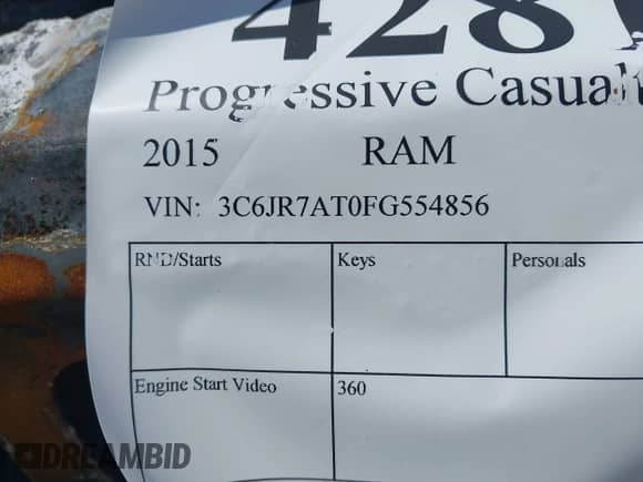 2015 Ram 1500 Tradesman с VIN 3C6JR7AT0FG554856, выставлен на аукционе IAAI как лот 42817963 с пробегом Не указан миль и . История ставок и продаж доступна на DreamBid. Изображение 9.