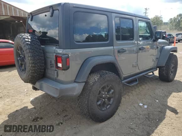 2021 Jeep Wrangler Unlimited Willys Sport with VIN 1C4HJXDG9MW788084, listed as a Copart auction lot 81259435 with 47,756 mi miles and Salvage title. Bid and sale history available at DreamBid. Image 3.
