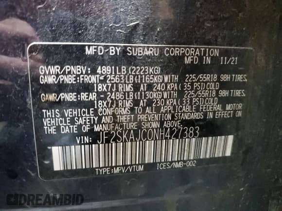 2022 Subaru Forester Special Sports z VIN JF2SKAJC0NH427383, wystawiony jako Copart lot #71889505 z przebiegiem 96 702 mil mil oraz Szkoda całkowita • Salvage title. Historia ofert i sprzedaży dostępna na DreamBid. Obrazek 13.