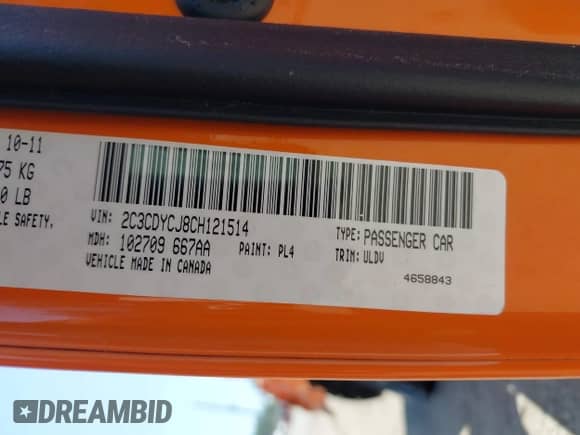 2012 Dodge Challenger SRT-8 392 с VIN 2C3CDYCJ8CH121514, выставлен на аукционе IAAI как лот 42406018 с пробегом 69 315 миль миль и . История ставок и продаж доступна на DreamBid. Изображение 9.