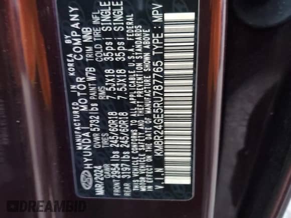 2024 Hyundai Palisade SEL с VIN KM8R24GE5RU787765, выставлен на аукционе Copart как лот 84229024 с пробегом 8 889 миль миль и Чистый • Clean title. История ставок и продаж доступна на DreamBid. Изображение 13.