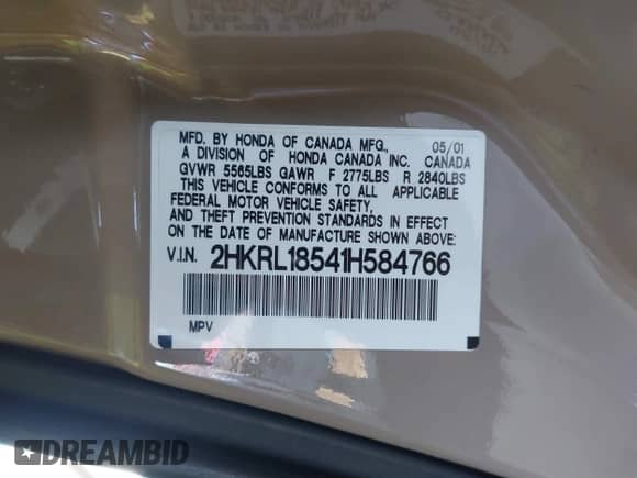 2001 Honda Odyssey LX с VIN 2HKRL18541H584766, выставлен на аукционе IAAI как лот 41667952 с пробегом 190 595 миль миль и . История ставок и продаж доступна на DreamBid. Изображение 9.