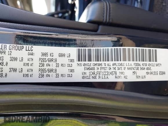 2012 Jeep Grand Cherokee Limited z VIN 1C4RJFBT1CC314578, wystawiony jako IAAI lot #43168112 z przebiegiem 145 524 mil mil oraz . Historia ofert i sprzedaży dostępna na DreamBid. Obrazek 9.