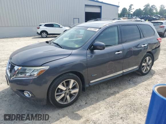 2014 Nissan Pathfinder Platinum Hybrid with VIN 5N1CR2MM4EC642752, listed as a Copart auction lot 59327295 with 96,124 mi miles and Clean title. Bid and sale history available at DreamBid. Image 1.