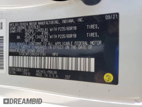 2022 Toyota Sienna Platinum с VIN 5TDESKFC8NS041784, выставлен на аукционе Copart как лот 61402935 с пробегом 179 581 миль миль и Списание • Salvage title. История ставок и продаж доступна на DreamBid. Изображение 14.