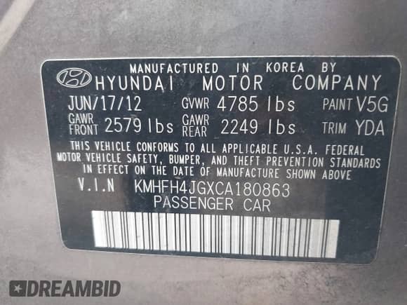 2012 Hyundai Azera с VIN KMHFH4JGXCA180863, выставлен на аукционе IAAI как лот 42735387 с пробегом 163 190 миль миль и . История ставок и продаж доступна на DreamBid. Изображение 9.