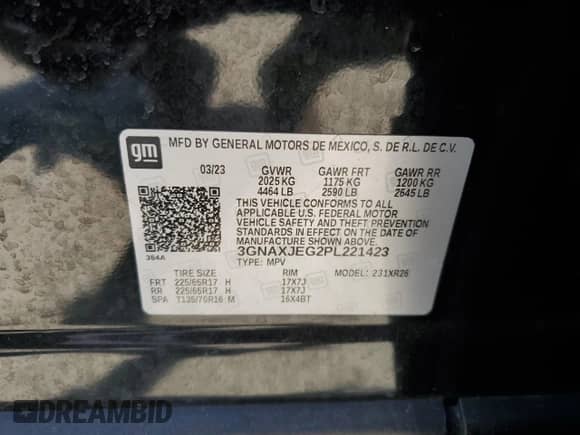 2023 Chevrolet Equinox LT z VIN 3GNAXJEG2PL221423, wystawiony jako Copart lot #56630475 z przebiegiem 15 725 mil mil oraz Czysty tytuł • Clean title. Historia ofert i sprzedaży dostępna na DreamBid. Obrazek 13.