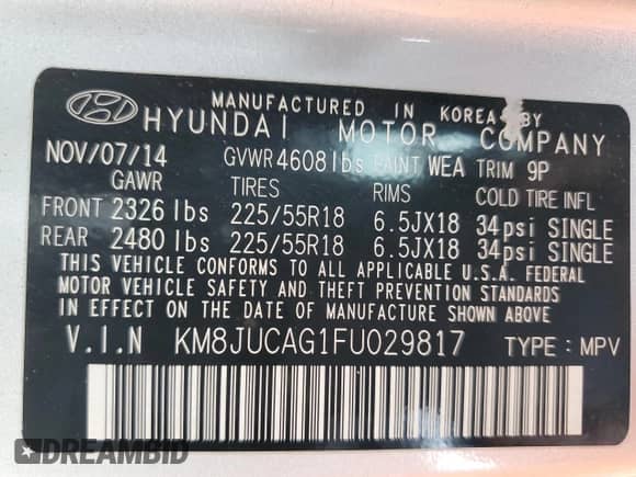 2015 Hyundai Tucson SE с VIN KM8JUCAG1FU029817, выставлен на аукционе Copart как лот 68260865 с пробегом 93 975 миль миль и Чистый • Clean title. История ставок и продаж доступна на DreamBid. Изображение 13.