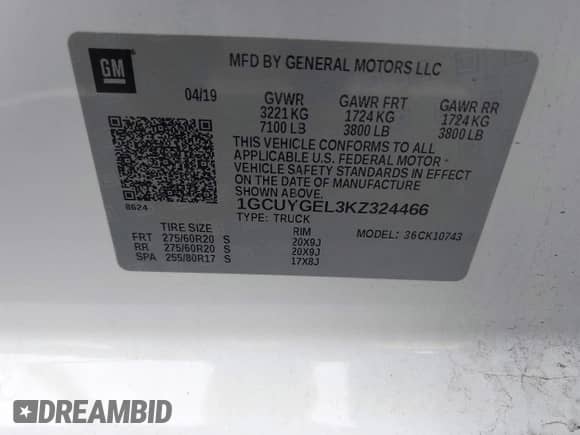 2019 Chevrolet Silverado 1500 LTZ с VIN 1GCUYGEL3KZ324466, выставлен на аукционе IAAI как лот 41988993 с пробегом 86 721 миль миль и . История ставок и продаж доступна на DreamBid. Изображение 9.