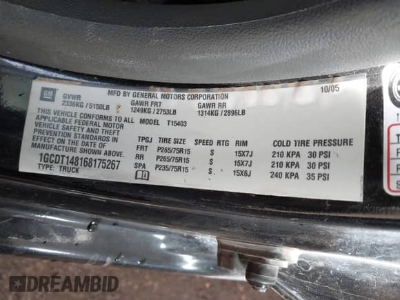 2006 Chevrolet Colorado with VIN 1GCDT148168175267, listed as a IAAI auction lot 41697492 with 160,151 mi miles and . Bid and sale history available at DreamBid. Image 9.