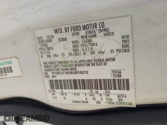 2006 Ford Explorer XLT z VIN 1FMEU73836UB19212, wystawiony jako IAAI lot #42771892 z przebiegiem 168 113 mil mil oraz . Historia ofert i sprzedaży dostępna na DreamBid. Obrazek 9.