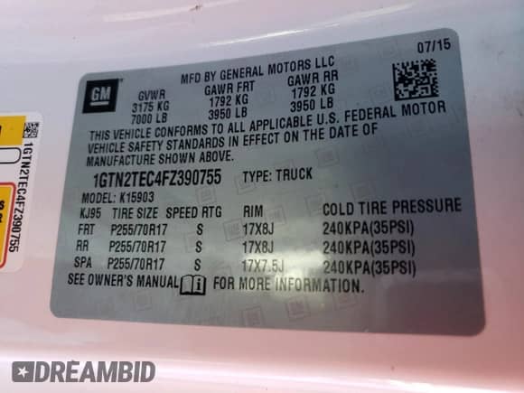 2015 GMC Sierra 1500 с VIN 1GTN2TEC4FZ390755, выставлен на аукционе Copart как лот 49849495 с пробегом 94 529 миль миль и Списание • Salvage title. История ставок и продаж доступна на DreamBid. Изображение 12.
