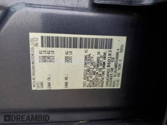 2012 Nissan Maxima SV с VIN 1N4AA5APXCC860183, выставлен на аукционе Copart как лот 84658334 с пробегом 134 495 миль миль и Списание • Salvage title. История ставок и продаж доступна на DreamBid. Изображение 14.