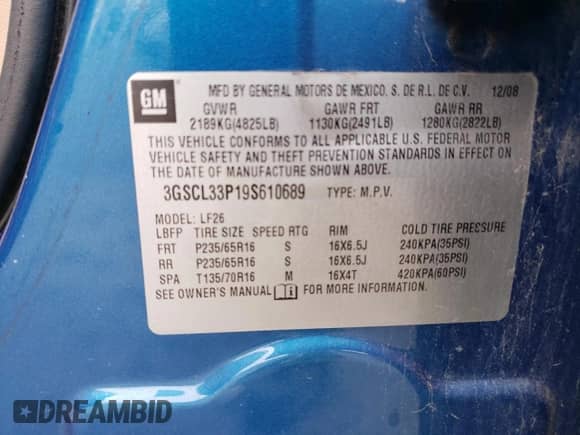 2009 Saturn VUE XE с VIN 3GSCL33P19S610689, выставлен на аукционе Copart как лот 85255045 с пробегом 208 326 миль миль и Списание • Salvage title. История ставок и продаж доступна на DreamBid. Изображение 13.