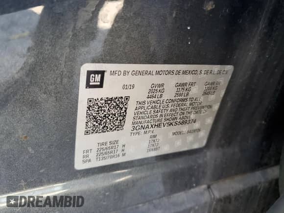 2019 Chevrolet Equinox LS z VIN 3GNAXHEV5KS589374, wystawiony jako Copart lot #66775615 z przebiegiem 92 399 mil mil oraz Szkoda całkowita • Salvage title. Historia ofert i sprzedaży dostępna na DreamBid. Obrazek 13.