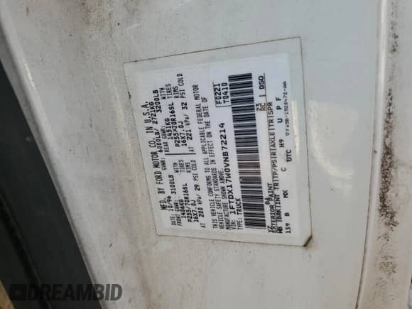 1997 Ford F-150 с VIN 1FTDX17W0VNB72214, выставлен на аукционе Copart как лот 87294095 с пробегом 309 147 миль миль и Чистый • Clean title. История ставок и продаж доступна на DreamBid. Изображение 12.