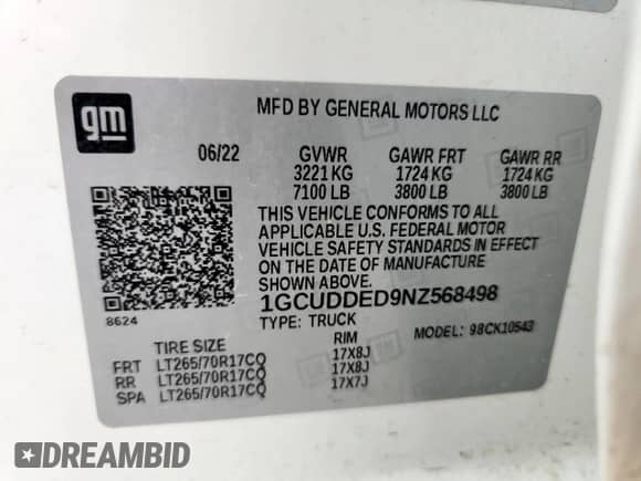 2022 Chevrolet Silverado 1500 LT z VIN 1GCUDDED9NZ568498, wystawiony jako Copart lot #70762375 z przebiegiem 89 326 mil mil oraz Szkoda całkowita • Salvage title. Historia ofert i sprzedaży dostępna na DreamBid. Obrazek 13.