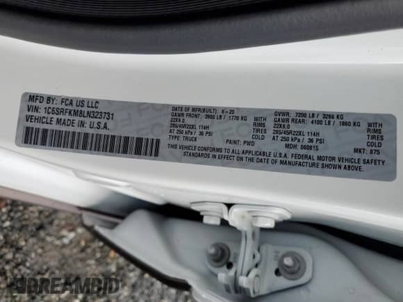 2020 Ram 1500 Longhorn с VIN 1C6SRFKM8LN323731, выставлен на аукционе Copart как лот 84381484 с пробегом 16 243 миль миль и Списание • Salvage title. История ставок и продаж доступна на DreamBid. Изображение 12.