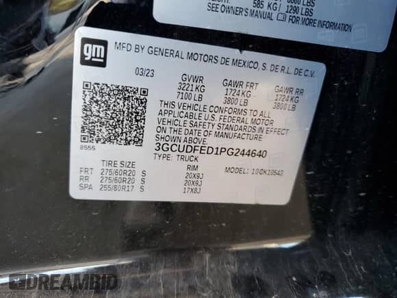 2023 Chevrolet Silverado 1500 LT Trail Boss with VIN 3GCUDFED1PG244640, listed as a Copart auction lot 87000205 with 52,000 mi miles and Salvage title. Bid and sale history available at DreamBid. Image 12.