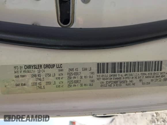 2015 Dodge Journey American Value z VIN 3C4PDCAB8FT605870, wystawiony jako IAAI lot #41930474 z przebiegiem 205 741 mil mil oraz . Historia ofert i sprzedaży dostępna na DreamBid. Obrazek 9.