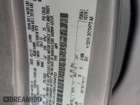 2017 Ford Escape Titanium с VIN 1FMCU0JD9HUD04723, выставлен на аукционе Copart как лот 87801365 с пробегом 126 452 миль миль и Списание • Salvage title. История ставок и продаж доступна на DreamBid. Изображение 15.