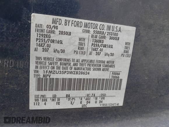 1998 Ford Explorer XLT с VIN 1FMZU35P3WZB28624, выставлен на аукционе IAAI как лот 42142177 с пробегом 208 589 миль миль и . История ставок и продаж доступна на DreamBid. Изображение 9.