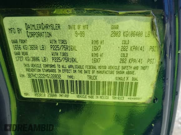 2000 Dodge 1500 с VIN 3B7HC12Z2YG122832, выставлен на аукционе IAAI как лот 43090698 с пробегом 239 655 миль миль и . История ставок и продаж доступна на DreamBid. Изображение 9.