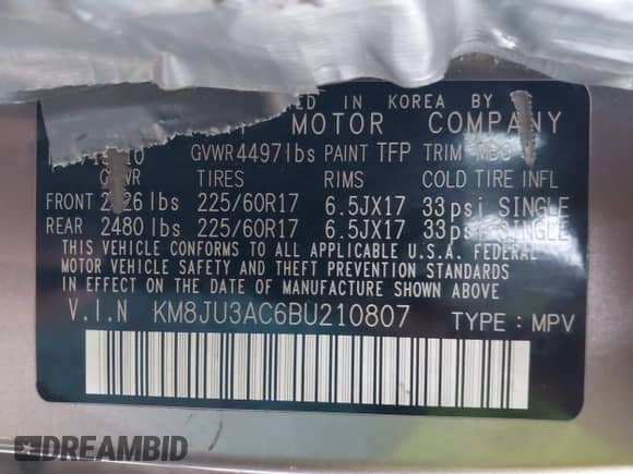 2011 Hyundai Tucson GLS с VIN KM8JU3AC6BU210807, выставлен на аукционе IAAI как лот 43453518 с пробегом Не указан миль и . История ставок и продаж доступна на DreamBid. Изображение 9.