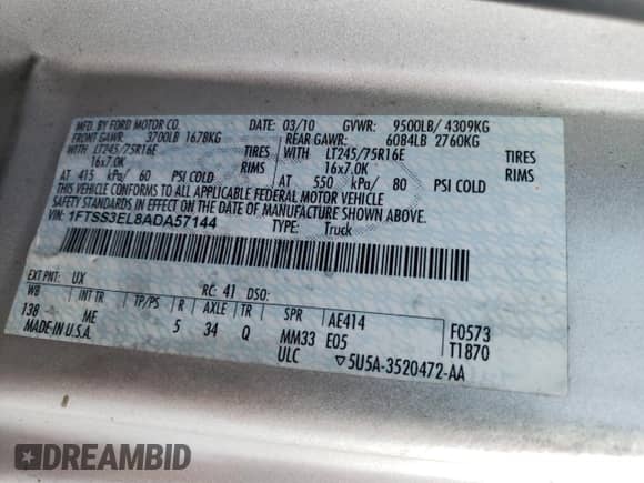 2010 Ford Econoline Cargo Commercial с VIN 1FTSS3EL8ADA57144, выставлен на аукционе Copart как лот 72791634 с пробегом Не указан миль и Чистый • Clean title. История ставок и продаж доступна на DreamBid. Изображение 13.