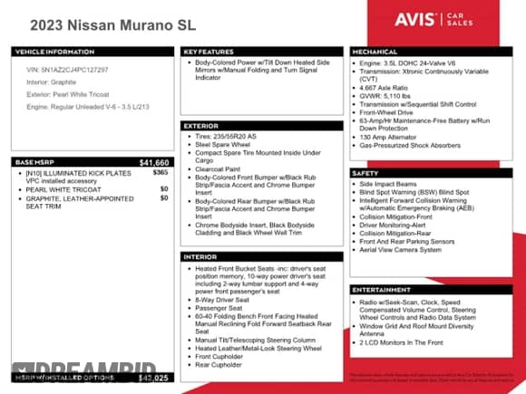 2023 Nissan Murano SL с VIN 5N1AZ2CJ4PC127297, выставлен на аукционе Copart как лот 45851235 с пробегом 55 478 миль миль и Чистый • Clean title. История ставок и продаж доступна на DreamBid. Изображение 12.