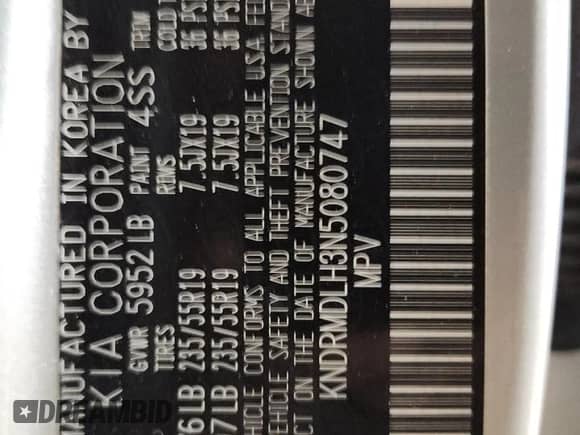 2022 Kia Sorento SX Prestige with VIN KNDRMDLH3N5080747, listed as a Copart auction lot 82284125 with 89,761 mi miles and Non repairable. Bid and sale history available at DreamBid. Image 13.