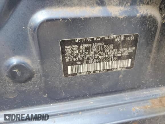 2014 Subaru Impreza Limited with VIN JF1GPAH65E8284166, listed as a Copart auction lot 68412015 with 173,265 mi miles and Salvage title. Bid and sale history available at DreamBid. Image 13.