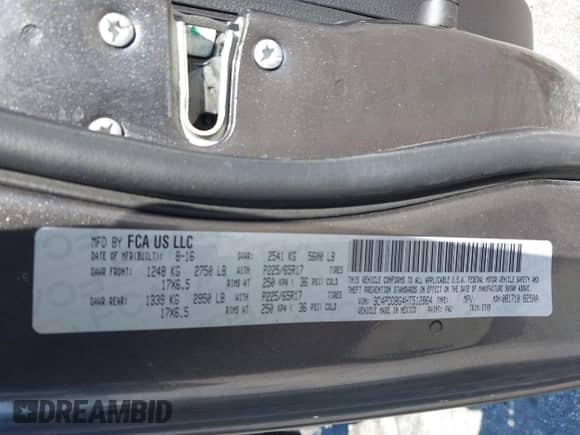 2017 Dodge Journey SXT with VIN 3C4PDDBG4HT512864, listed as a IAAI auction lot 43447753 with 122,154 mi miles and . Bid and sale history available at DreamBid. Image 9.