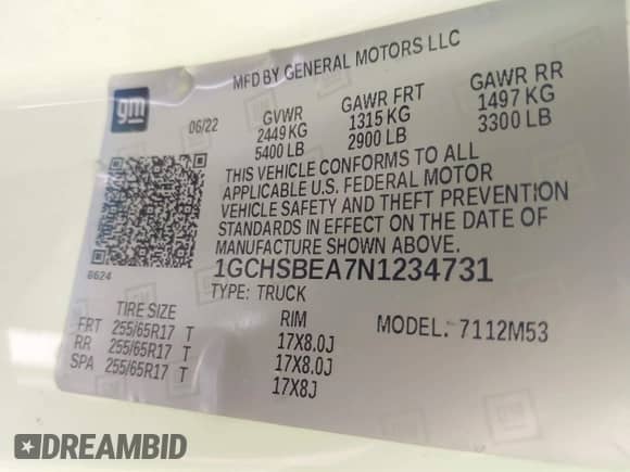 2022 Chevrolet Colorado 2WD Work Truck with VIN 1GCHSBEA7N1234731, listed as a IAAI auction lot 42650104 with 83,073 mi miles and . Bid and sale history available at DreamBid. Image 9.