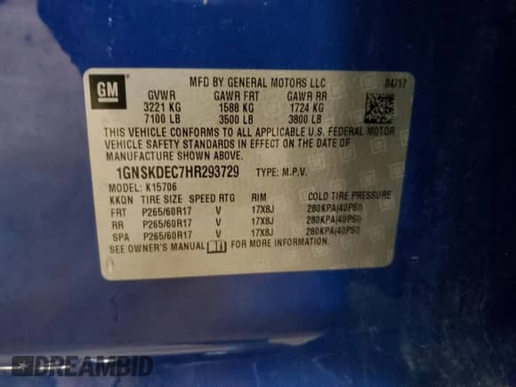 2017 Chevrolet Tahoe Commercial with VIN 1GNSKDEC7HR293729, listed as a Copart auction lot 80177195 with 111,894 mi miles and Clean title. Bid and sale history available at DreamBid. Image 13.