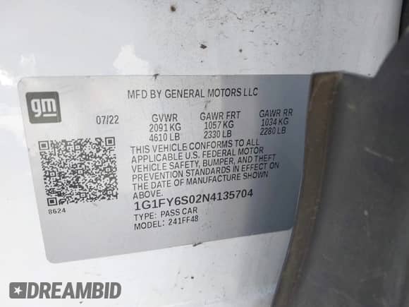 2022 Chevrolet Bolt EUV LT с VIN 1G1FY6S02N4135704, выставлен на аукционе IAAI как лот 42444324 с пробегом 32 595 миль миль и . История ставок и продаж доступна на DreamBid. Изображение 9.