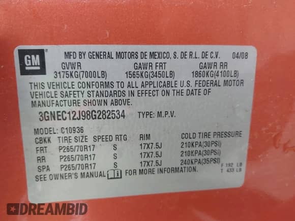 2008 Chevrolet Avalanche 2LT with VIN 3GNEC12J98G282534, listed as a IAAI auction lot 43563456 with 262,566 mi miles and . Bid and sale history available at DreamBid. Image 9.