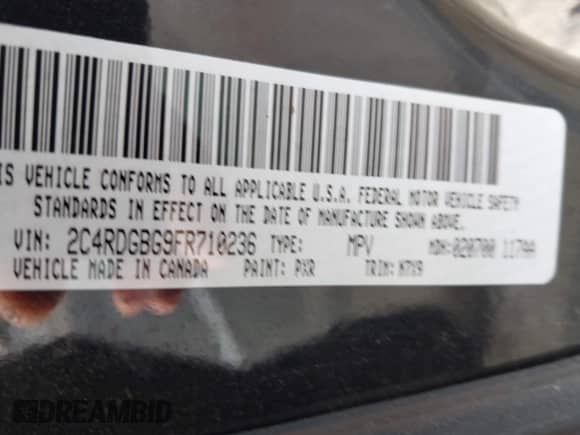 2015 Dodge Grand Caravan SE Plus with VIN 2C4RDGBG9FR710236, listed as a IAAI auction lot 43444205 with 161,850 mi miles and . Bid and sale history available at DreamBid. Image 9.
