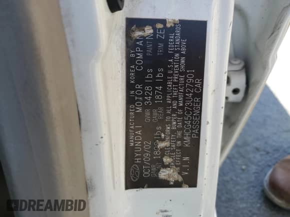 2003 Hyundai Accent GL z VIN KMHCG45C73U427901, wystawiony jako Copart lot #63874575 z przebiegiem 134 268 mil mil oraz Szkoda całkowita • Salvage title. Historia ofert i sprzedaży dostępna na DreamBid. Obrazek 12.