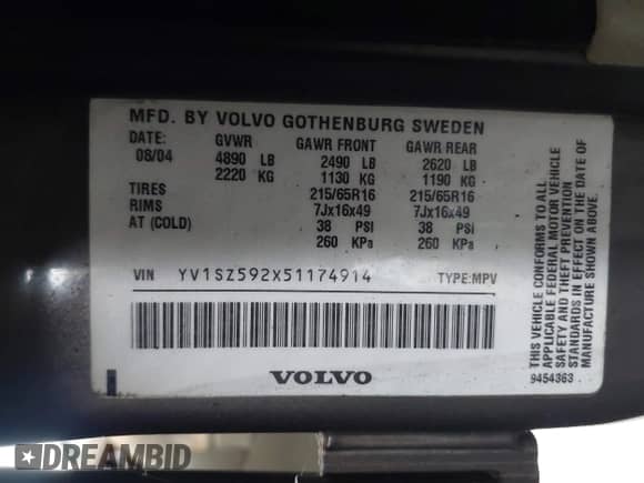2005 Volvo XC70 with VIN YV1SZ592X51174914, listed as a IAAI auction lot 42689011 with 173,780 mi miles and . Bid and sale history available at DreamBid. Image 9.