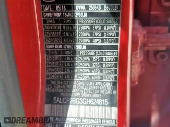 2016 Land Rover Discovery Sport SE с VIN SALCP2BG3GH624815, выставлен на аукционе Copart как лот 68941405 с пробегом 79 540 миль миль и Списание • Salvage title. История ставок и продаж доступна на DreamBid. Изображение 13.