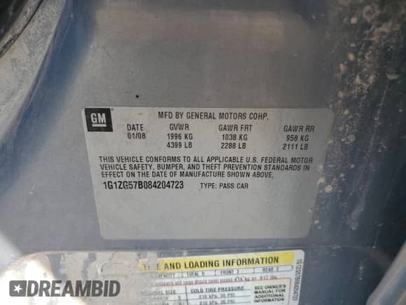 2008 Chevrolet Malibu 1LS с VIN 1G1ZG57B084204723, выставлен на аукционе Copart как лот 63043165 с пробегом 217 520 миль миль и Списание • Salvage title. История ставок и продаж доступна на DreamBid. Изображение 12.