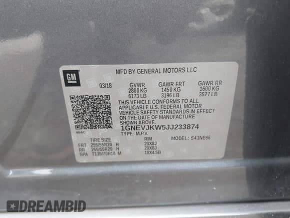2018 Chevrolet Traverse Premier с VIN 1GNEVJKW5JJ233874, выставлен на аукционе IAAI как лот 43048525 с пробегом 70 294 миль миль и . История ставок и продаж доступна на DreamBid. Изображение 9.