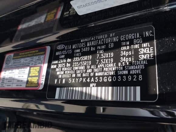 2016 Kia Sorento SXL with VIN 5XYPK4A53GG033928, listed as a IAAI auction lot 42639686 with 42,454 mi miles and . Bid and sale history available at DreamBid. Image 9.