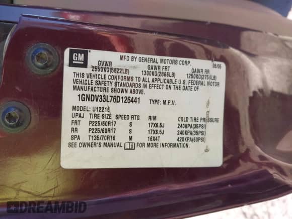 2006 Chevrolet Uplander 1LT z VIN 1GNDV33L76D126441, wystawiony jako IAAI lot #41168772 z przebiegiem 166 454 mil mil oraz . Historia ofert i sprzedaży dostępna na DreamBid. Obrazek 9.