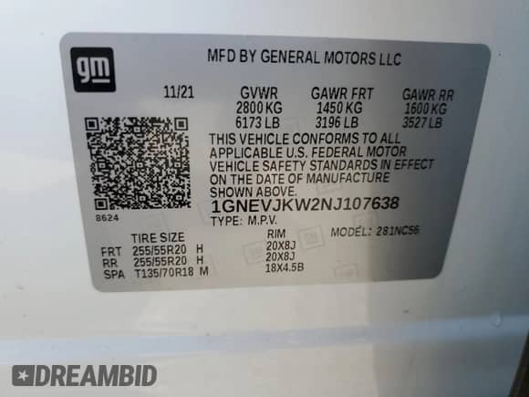 2022 Chevrolet Traverse RS с VIN 1GNEVJKW2NJ107638, выставлен на аукционе Copart как лот 71395885 с пробегом 31 825 миль миль и Списание • Salvage title. История ставок и продаж доступна на DreamBid. Изображение 13.