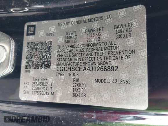 2018 Chevrolet Colorado 2WD LT z VIN 1GCHSCEA4J1266892, wystawiony jako IAAI lot #41776488 z przebiegiem 151 321 mil mil oraz . Historia ofert i sprzedaży dostępna na DreamBid. Obrazek 9.