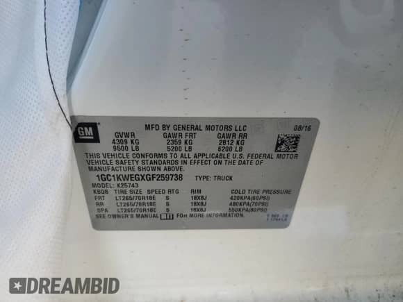 2016 Chevrolet Silverado 2500HD LTZ z VIN 1GC1KWEGXGF259738, wystawiony jako Copart lot #50646475 z przebiegiem 97 445 mil mil oraz Szkoda całkowita • Salvage title. Historia ofert i sprzedaży dostępna na DreamBid. Obrazek 14.