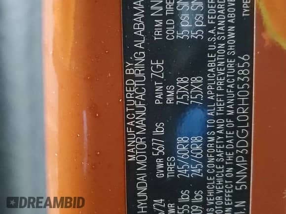 2024 Hyundai Santa Fe XRT с VIN 5NMP3DGL0RH053856, выставлен на аукционе Copart как лот 87263604 с пробегом 2 543 миль миль и Списание • Salvage title. История ставок и продаж доступна на DreamBid. Изображение 14.