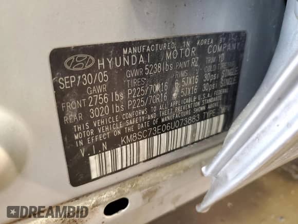 2006 Hyundai Santa Fe GLS с VIN KM8SC73E06U073883, выставлен на аукционе Copart как лот 51303995 с пробегом Не указан миль и На запчасти • Non repairable. История ставок и продаж доступна на DreamBid. Изображение 14.